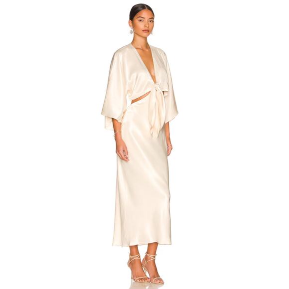 Shona Joy La Lune Tie Front Bias Midi Dress Cream - Picture 6 of 14